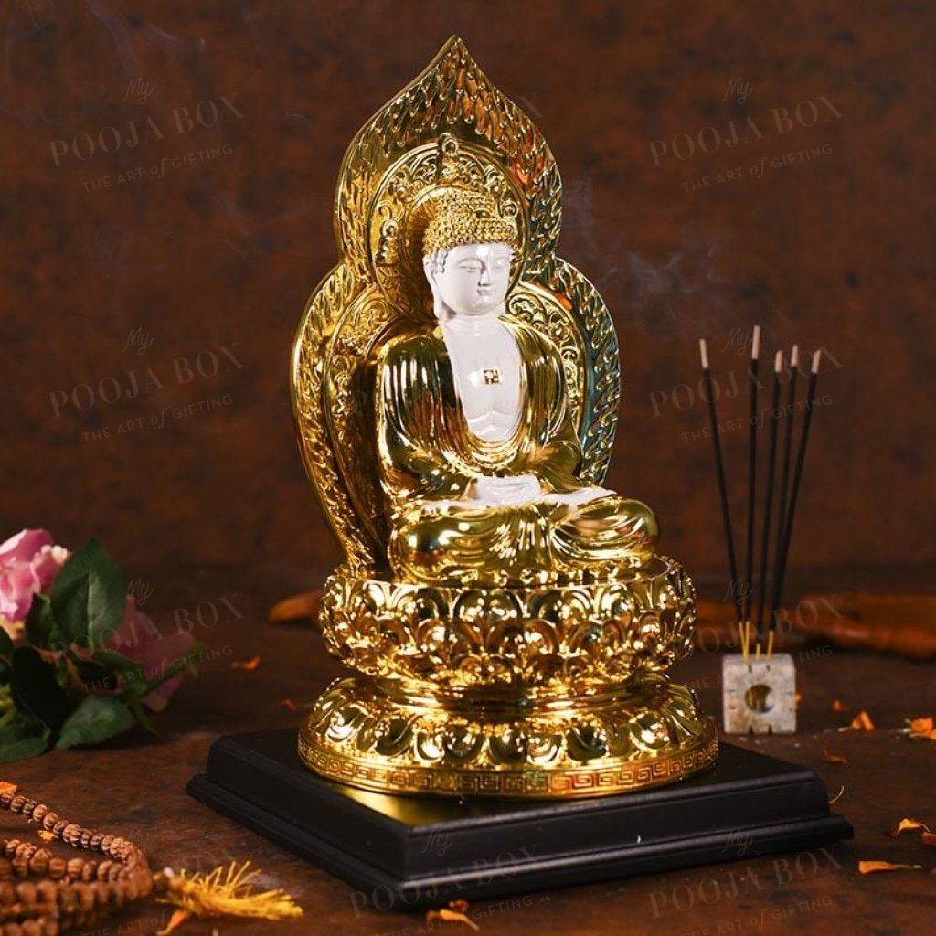 Antique Golden And White Buddha Statue Idols