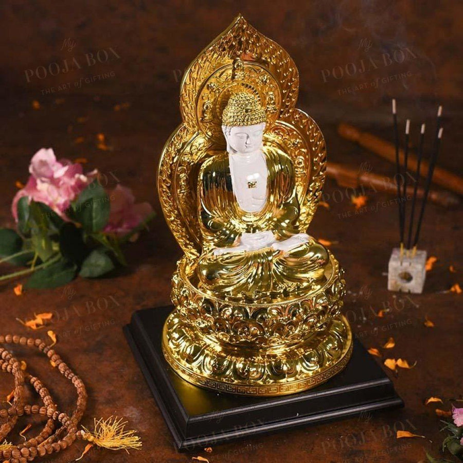 Antique Golden And White Buddha Statue Idols