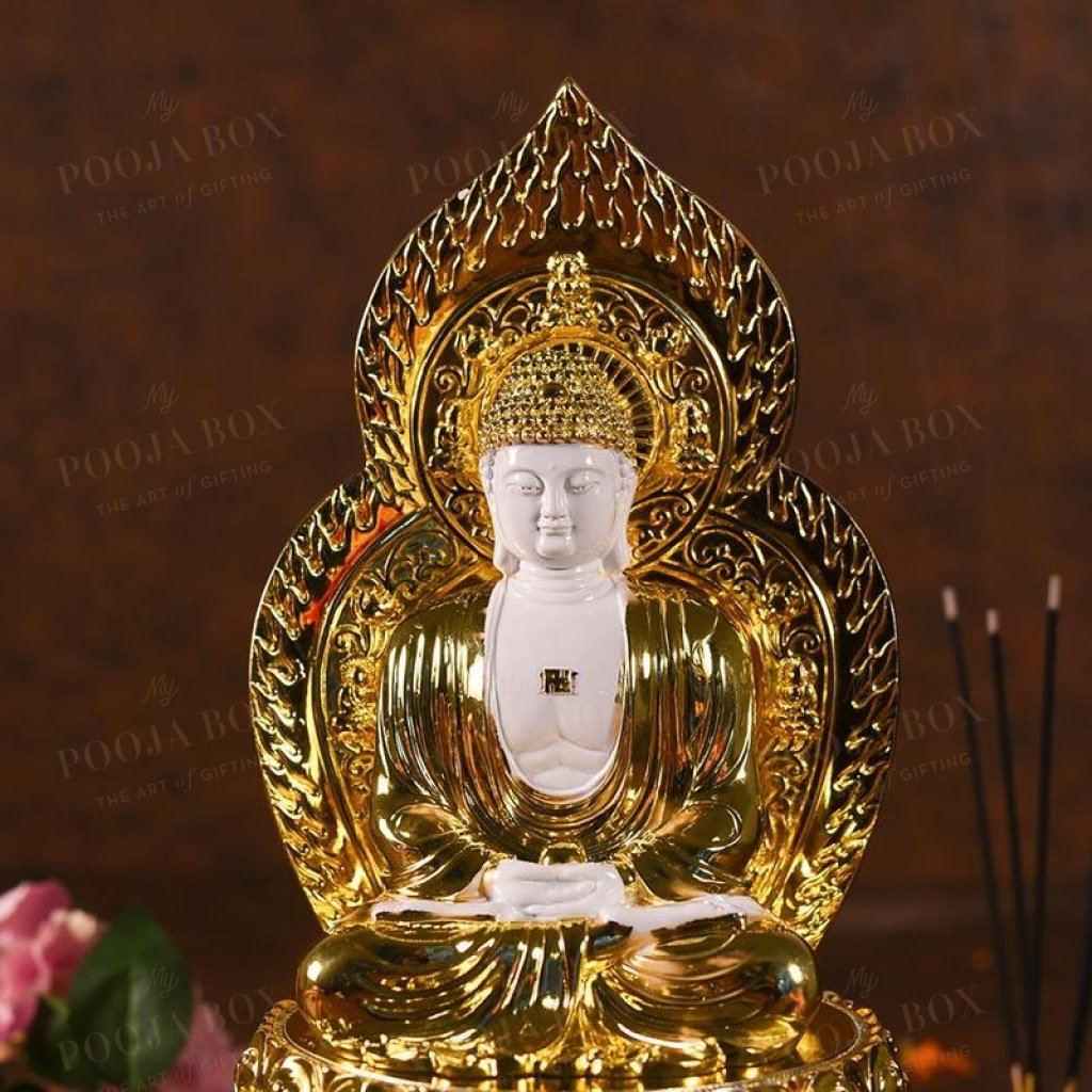 Antique Golden And White Buddha Statue Idols