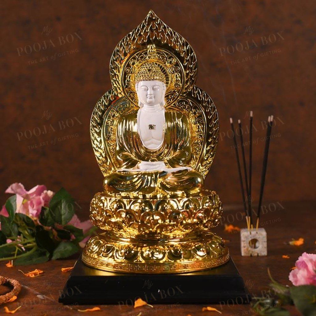 Antique Golden And White Buddha Statue Idols