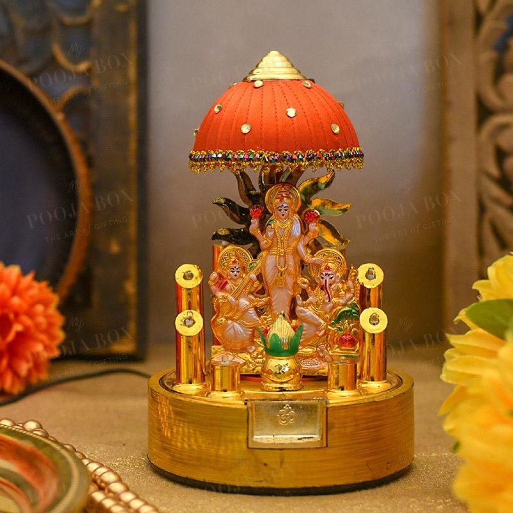 Antique Led Rotating Set With Laxmi Ganesh Saraswati Statue Idols