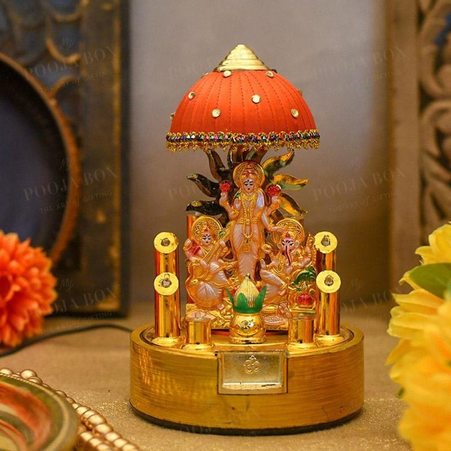 Antique Led Rotating Set With Laxmi Ganesh Saraswati Statue Idols