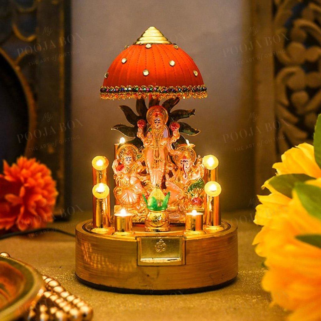 Antique Led Rotating Set With Laxmi Ganesh Saraswati Statue Idols