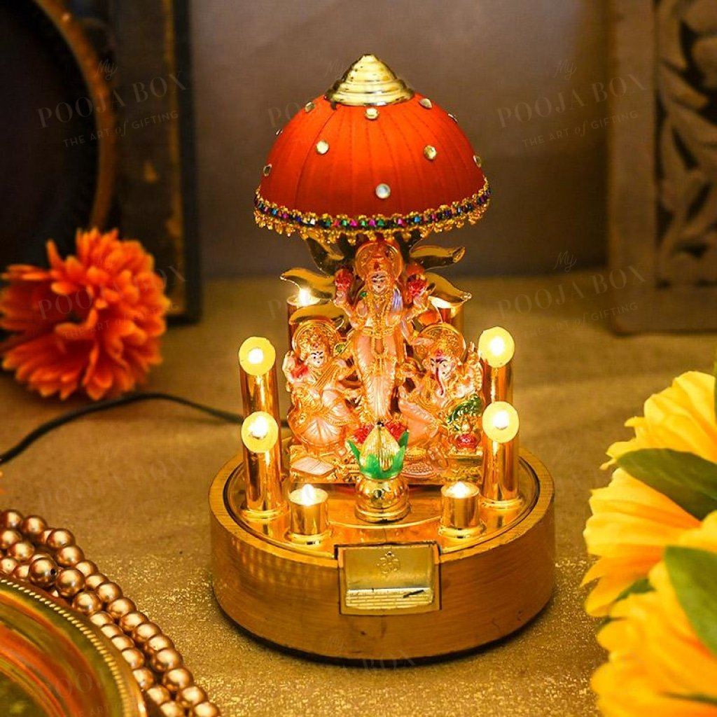 Antique Led Rotating Set With Laxmi Ganesh Saraswati Statue Idols