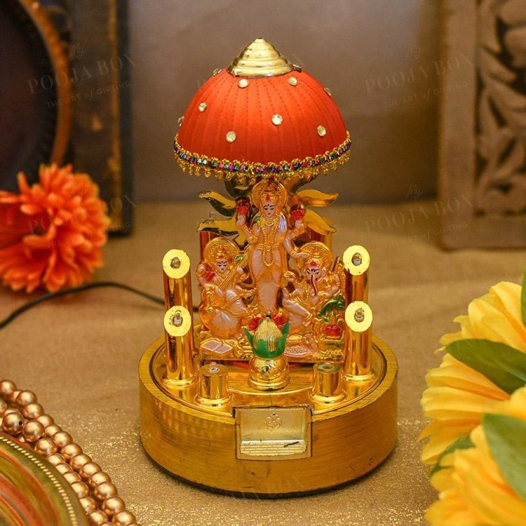 Antique Led Rotating Set With Laxmi Ganesh Saraswati Statue Idols