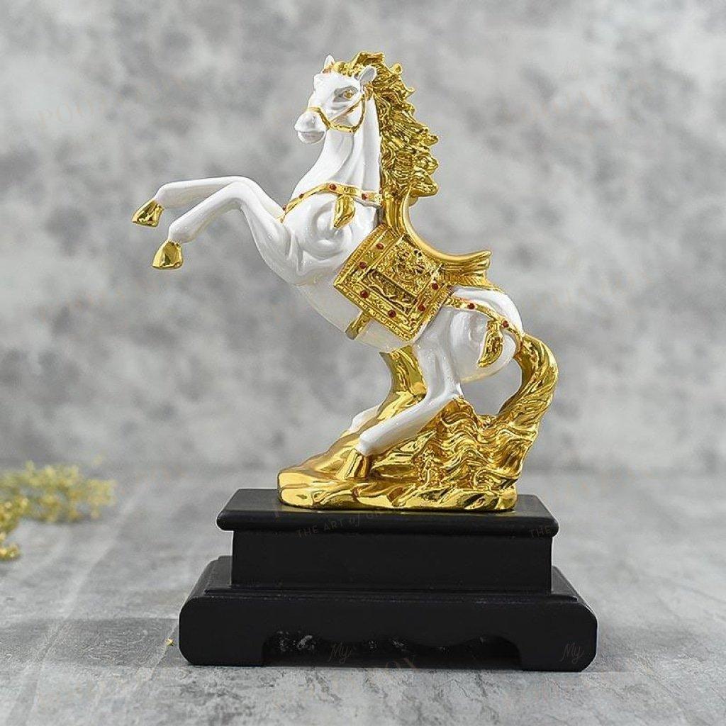 Antique Polyresin Jumping Horse Figurine