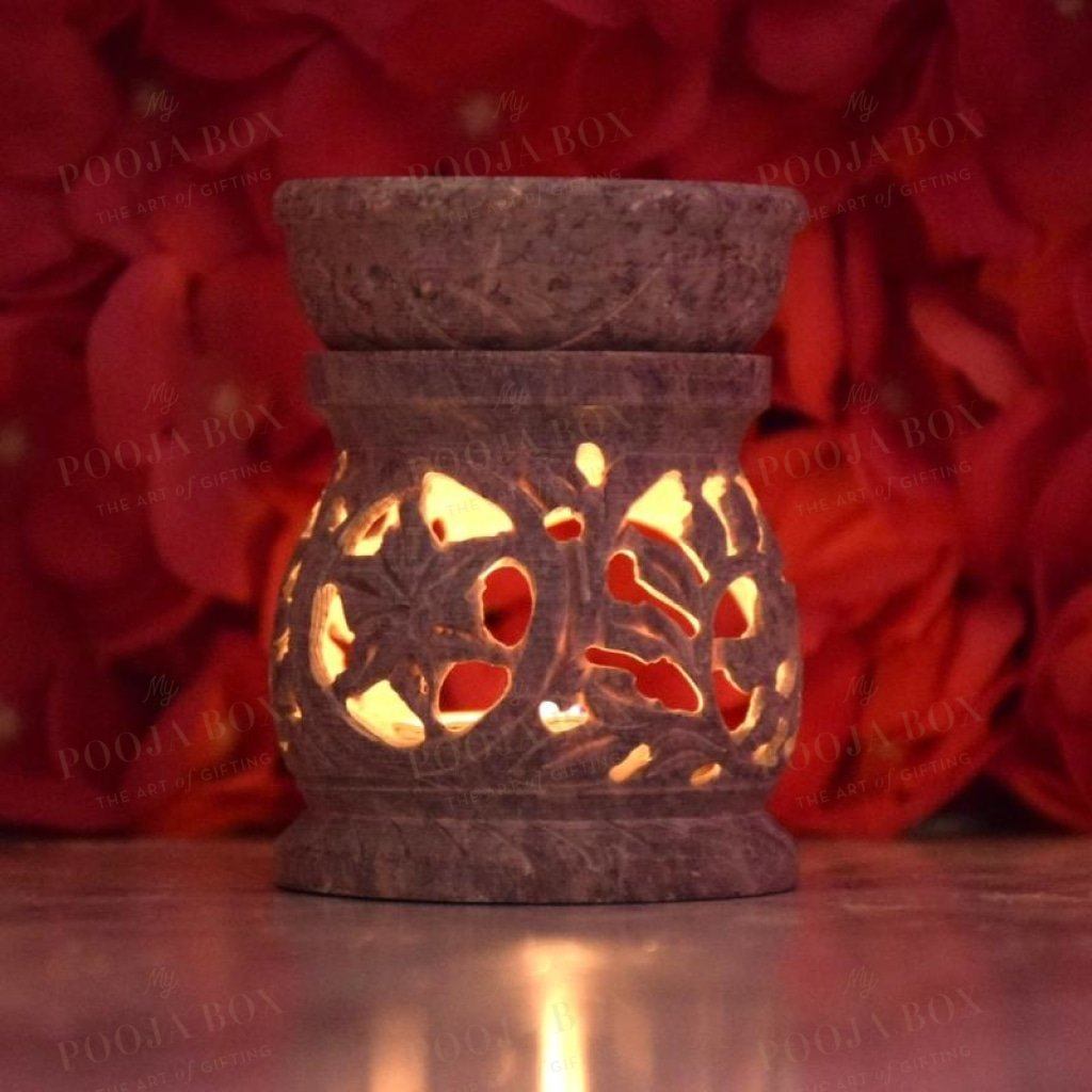 Artistic Handcrafted Floral Marble Aroma Diffuser T-Light Holder Diffusor