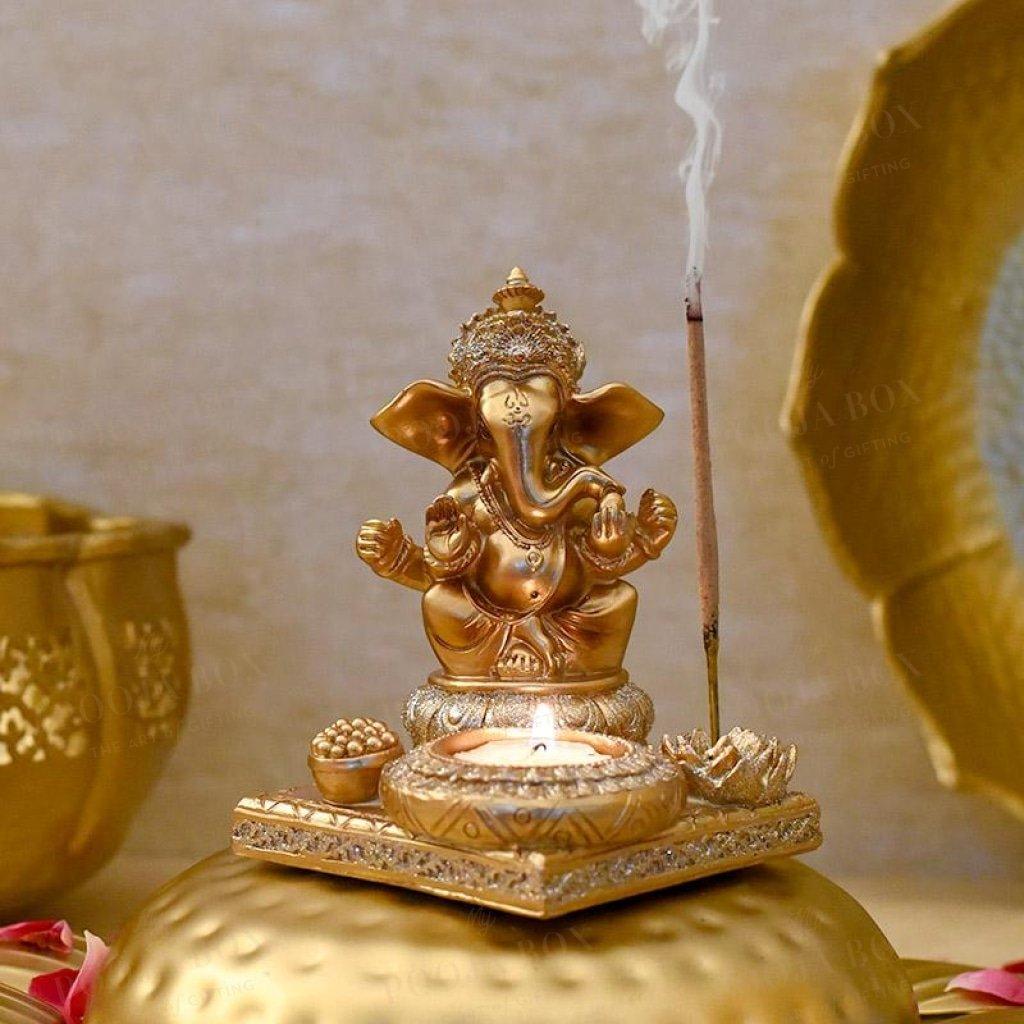 Atharv Ganesha T-Light & Incense Holder