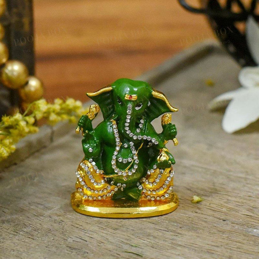 Attractive Green Studded Dashboard Ganesha Idol Idol
