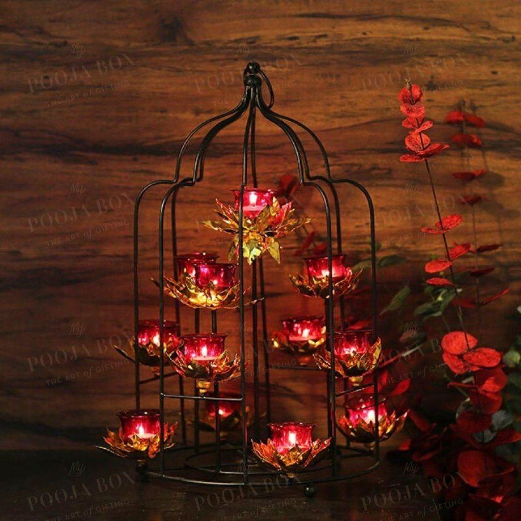 Beautiful Bird Cage Lotus Diya Holder Candle