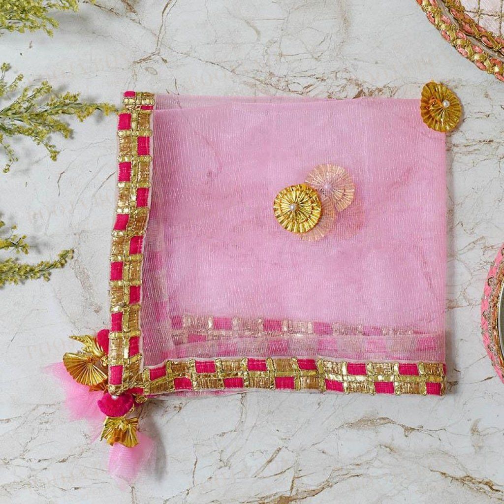 Bedazzled Baby Pink Thali Cover Karwa Chauth