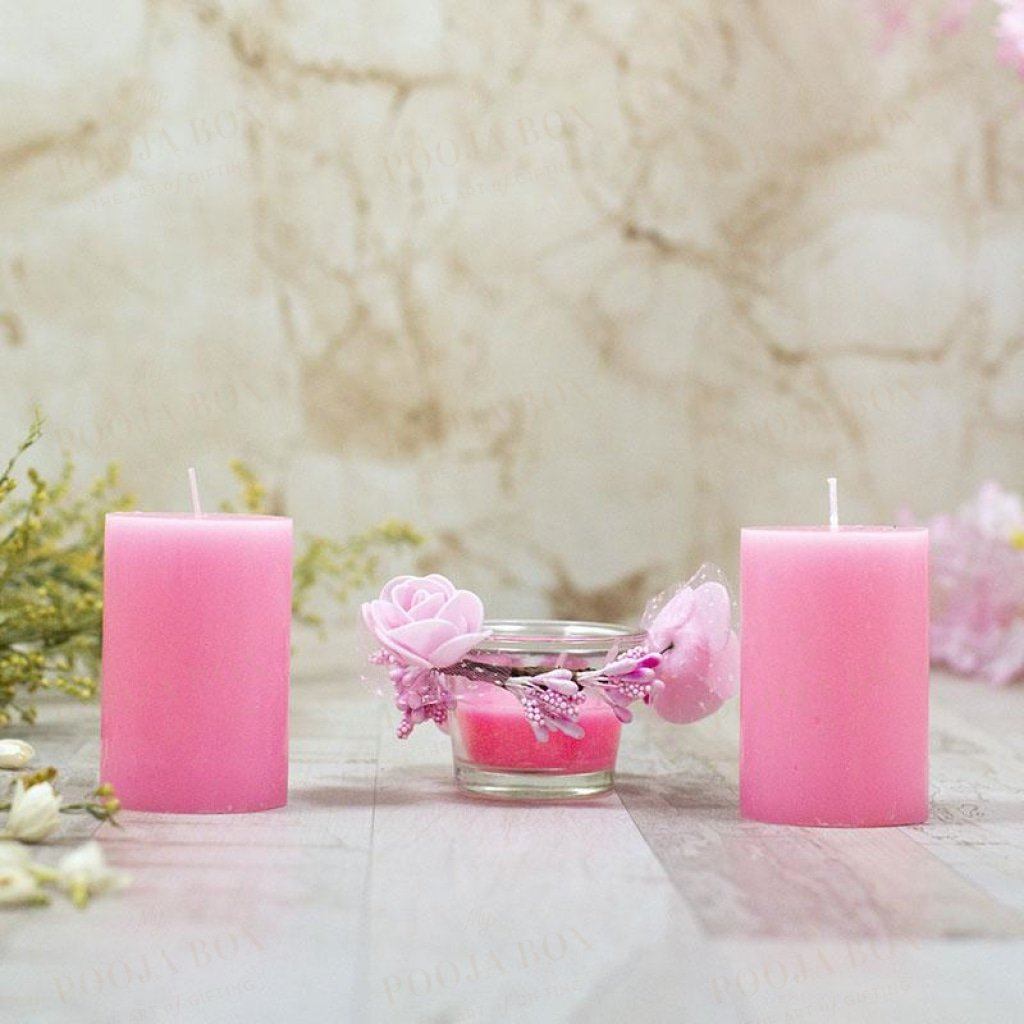 Beguiling Pink Scented Pillar Candle Set Of 3