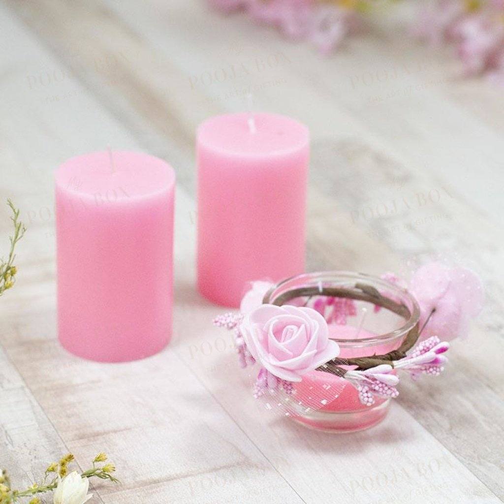 Beguiling Pink Scented Pillar Candle Set Of 3