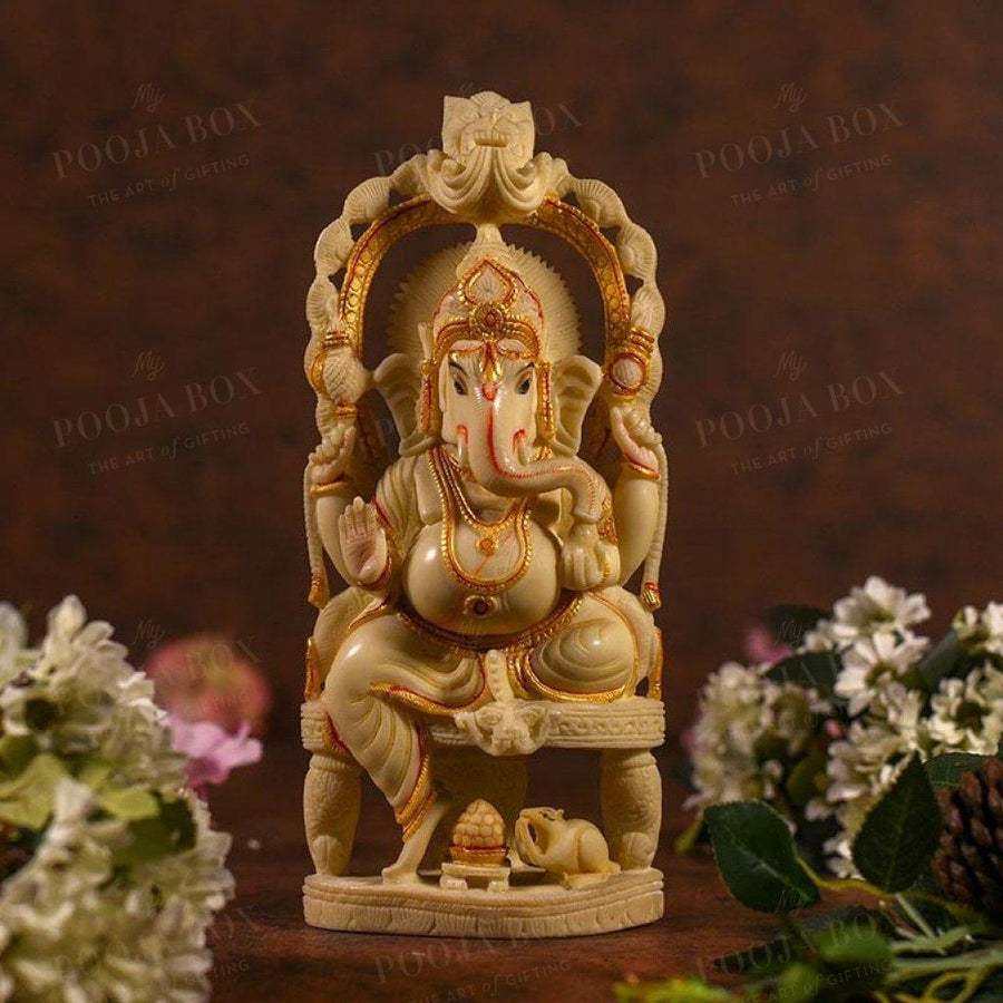 Blissful Cream Ganesha Decorative Showpiece Idol