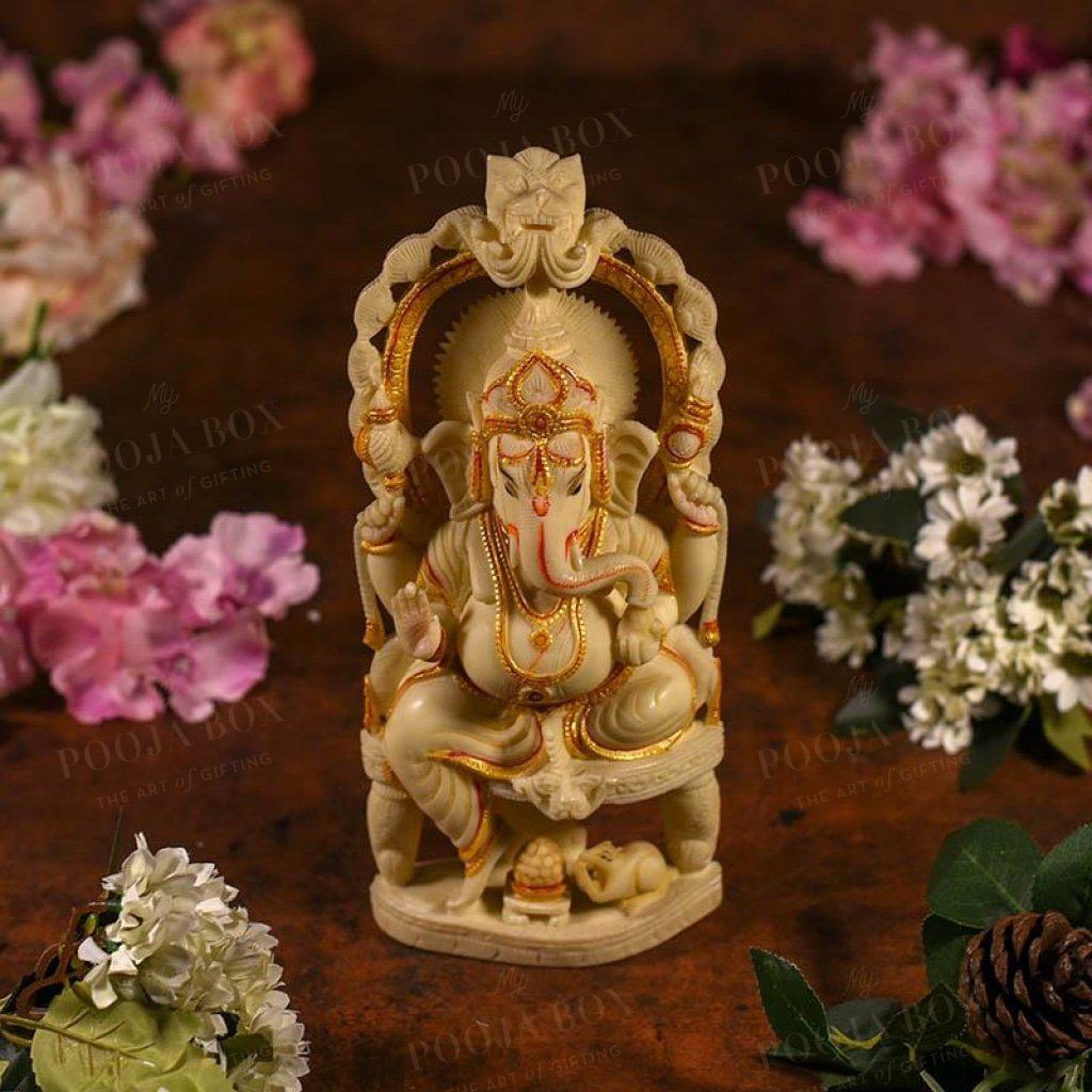 Blissful Cream Ganesha Decorative Showpiece Idol