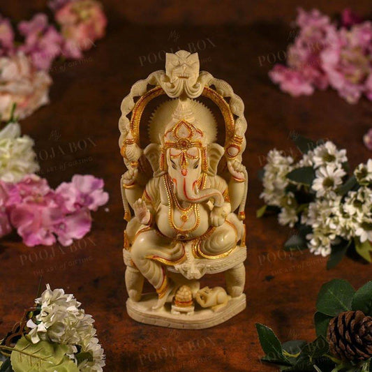 Blissful Cream Ganesha Decorative Showpiece Idol