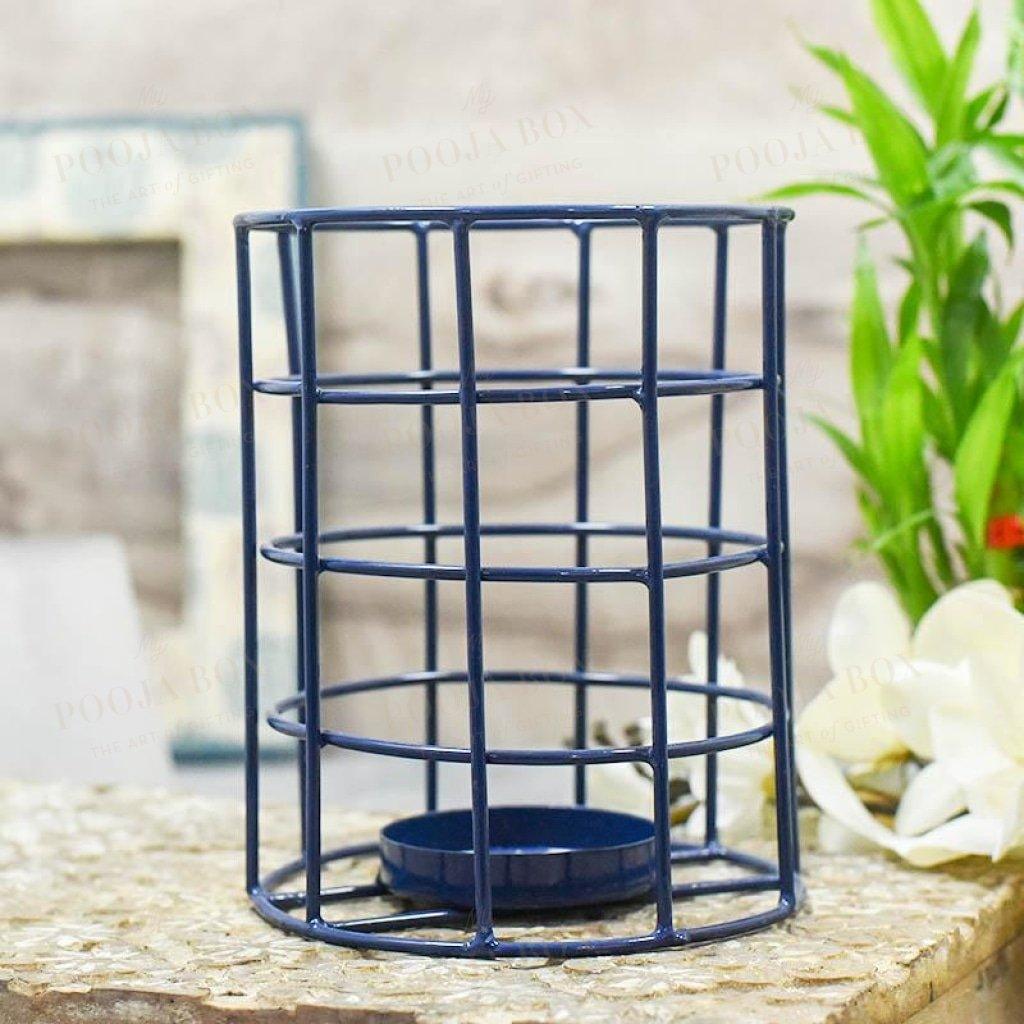 Blue Caged Single T-Light Holder Candle