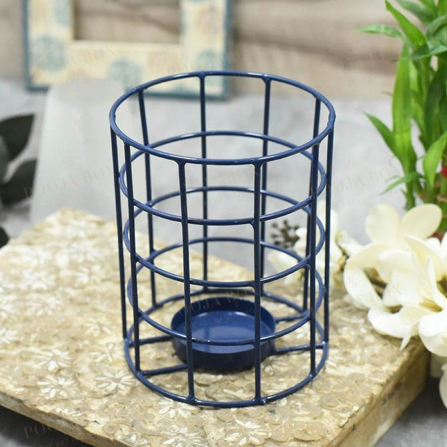 Blue Caged Single T-Light Holder Candle