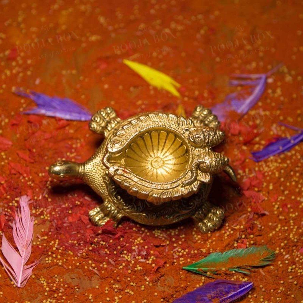 Brass Tortoise Deepak With Ganesh & Laxmi Candle Holder