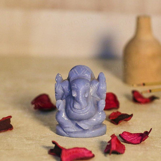 Calming Angelite Gemstone Ganesha Showpiece Reiki Products