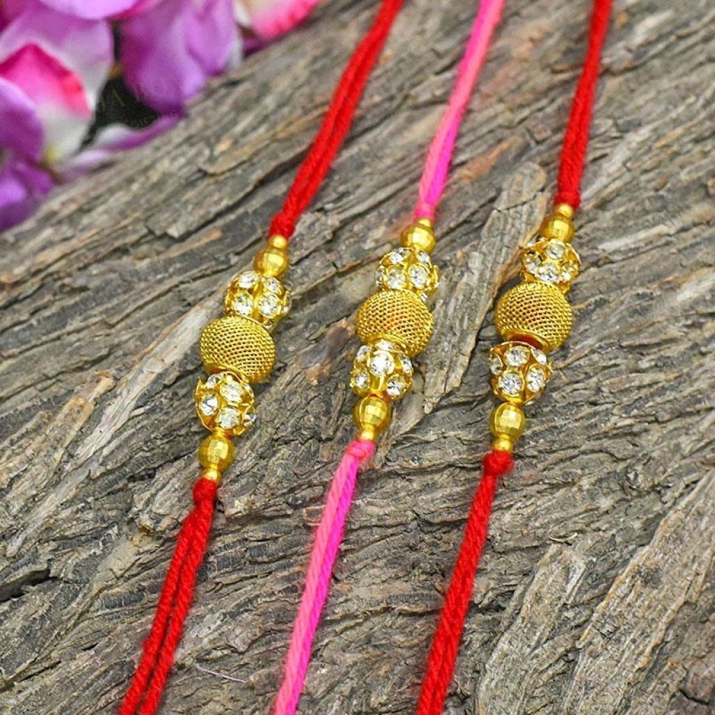 Chic Handcrafted Stone Beaded Rakhi Set Of 3