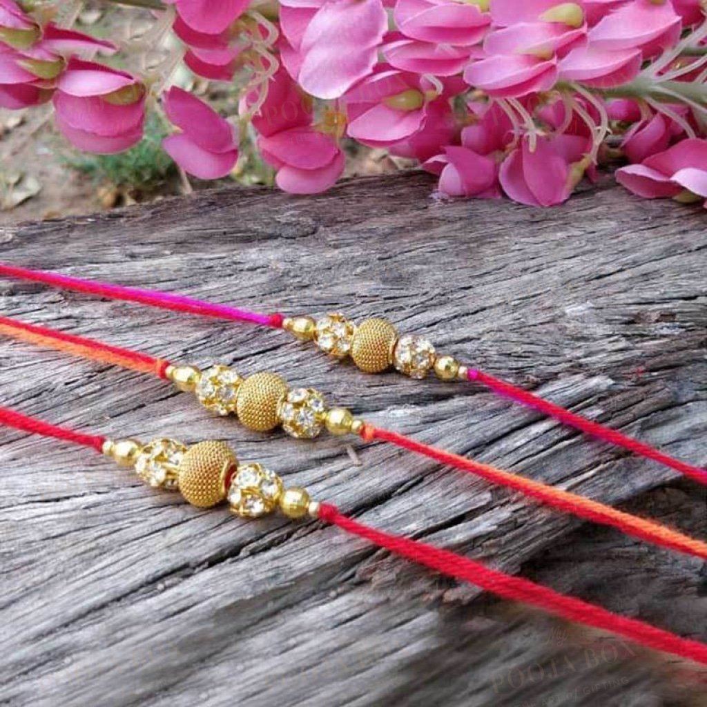 Chic Handcrafted Stone Beaded Rakhi Set Of 3