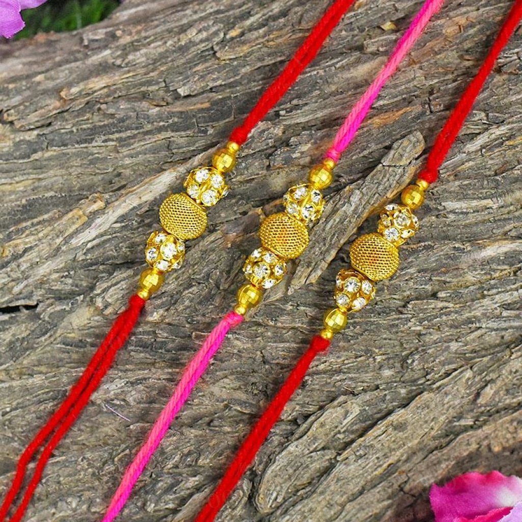Chic Handcrafted Stone Beaded Rakhi Set Of 3
