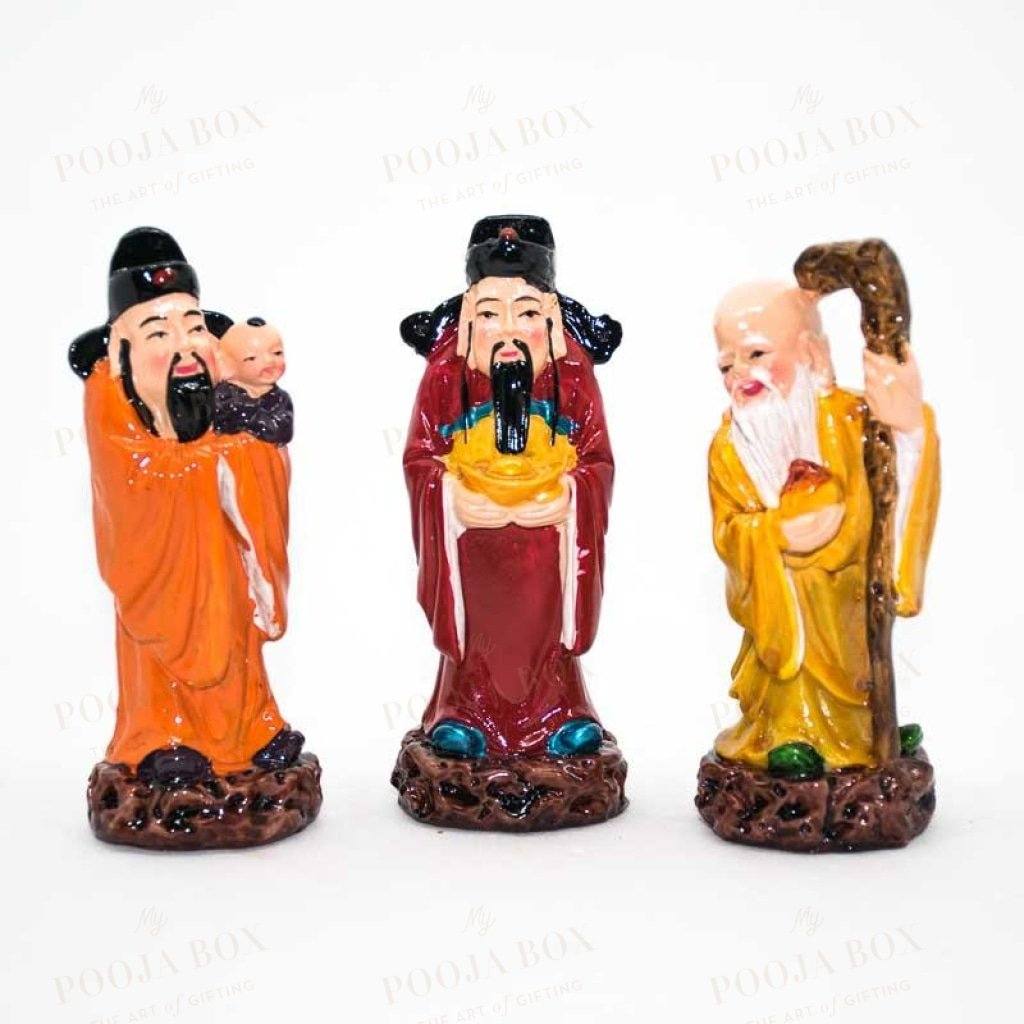 Colourful Feng Shui Fuk Luk Sau Clay Statue