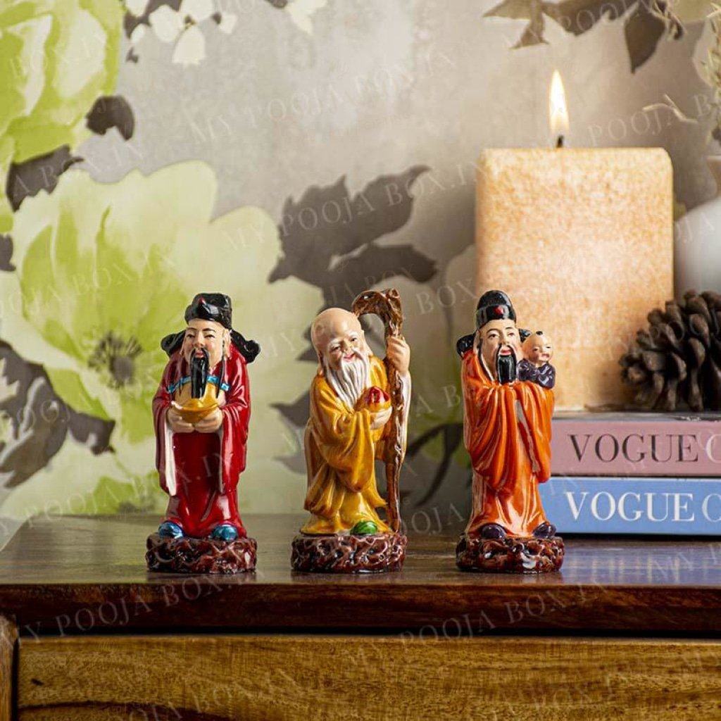 Colourful Feng Shui Fuk Luk Sau Clay Statue
