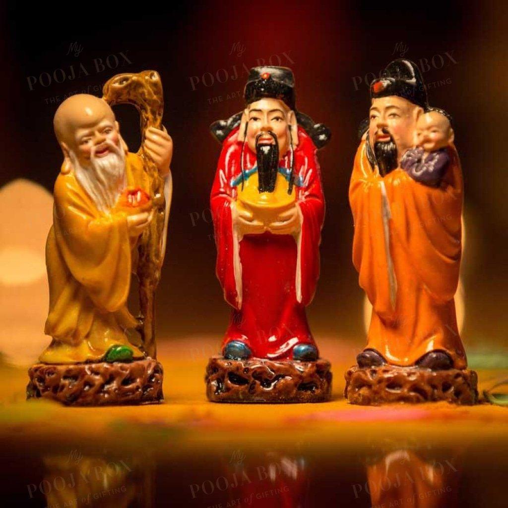 Colourful Feng Shui Fuk Luk Sau Clay Statue