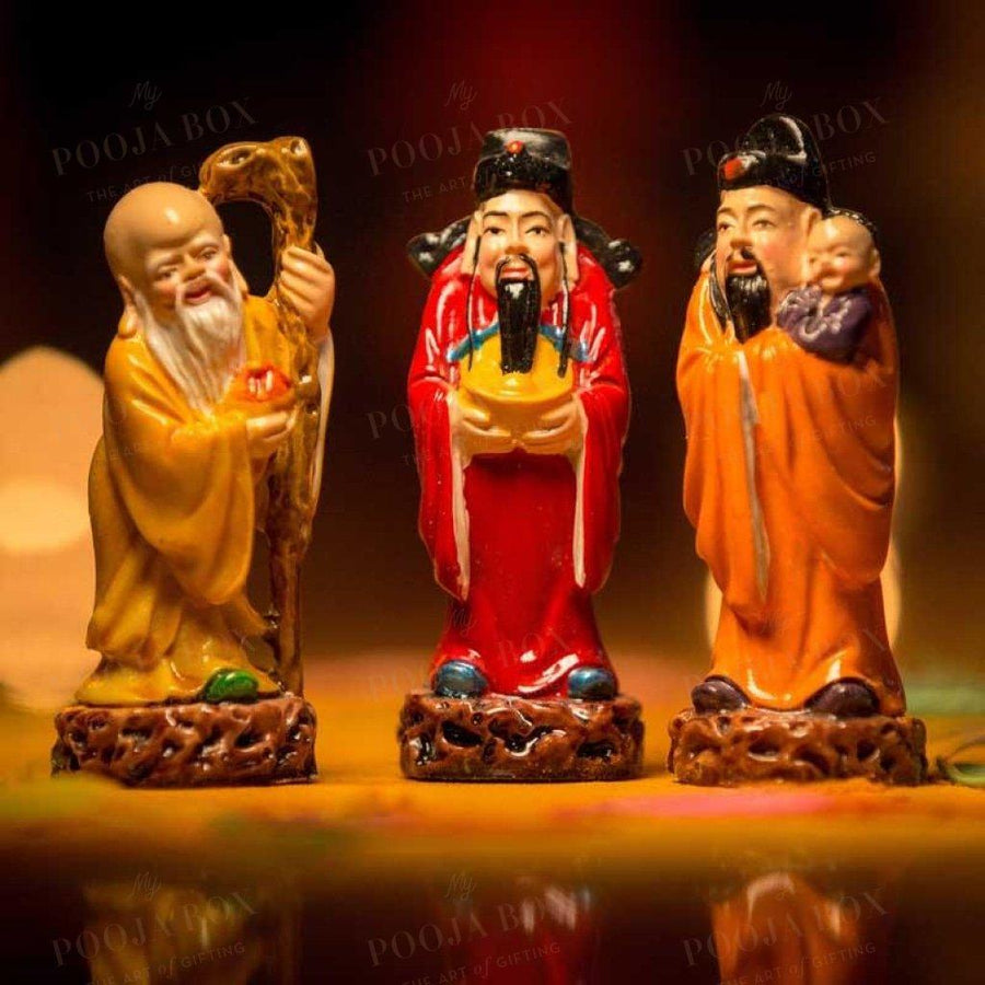 Colourful Feng Shui Fuk Luk Sau Clay Statue