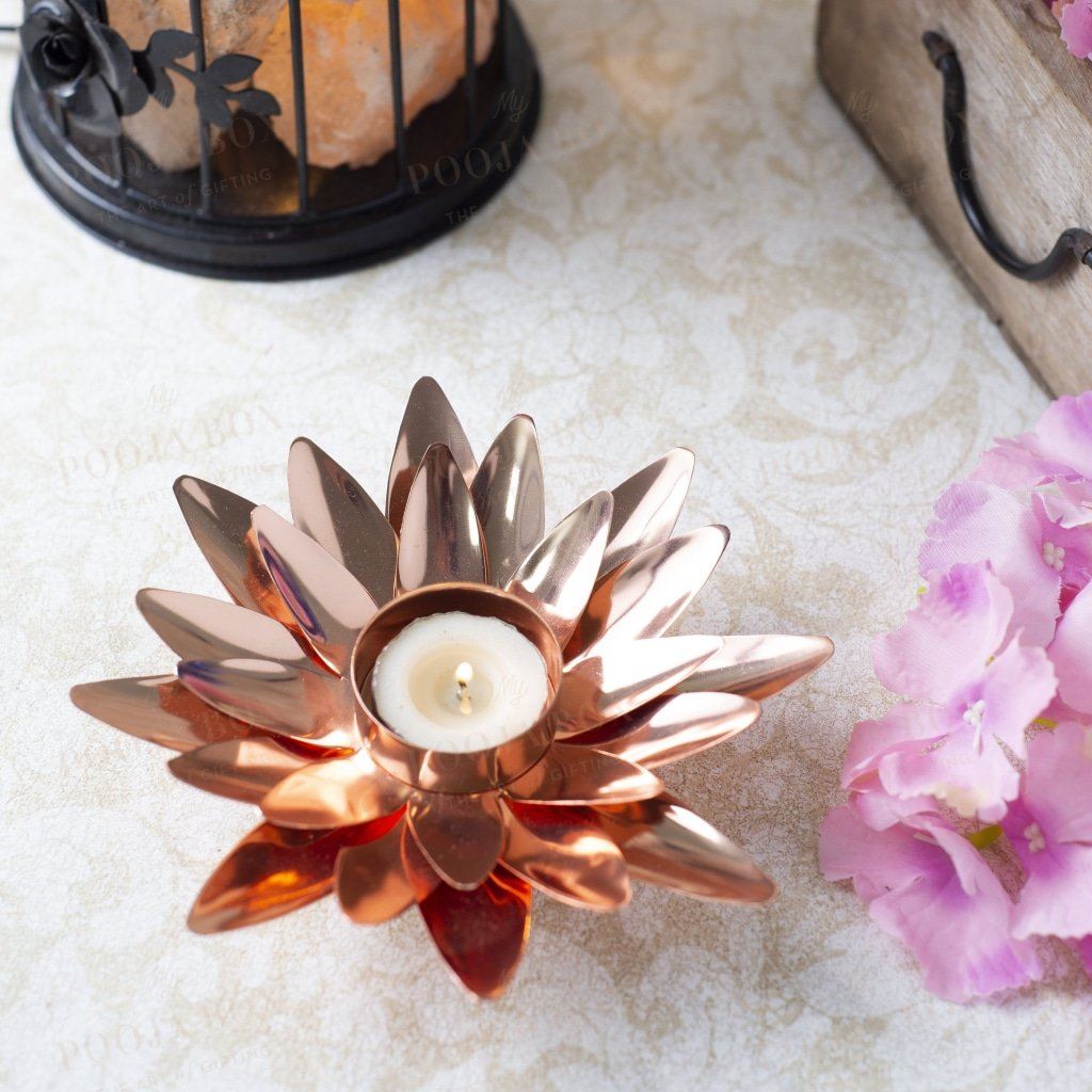 Copper Finished Lotus T-Light Holder T Light