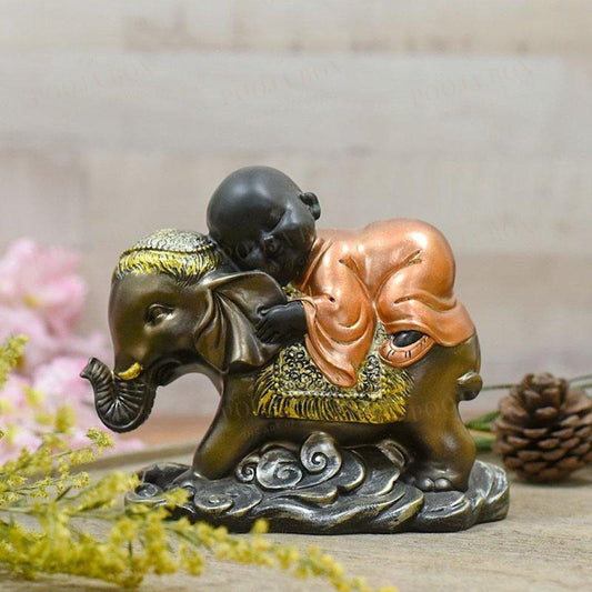 Cute Monk Sleeping On Elephant Showpiece Home Decor