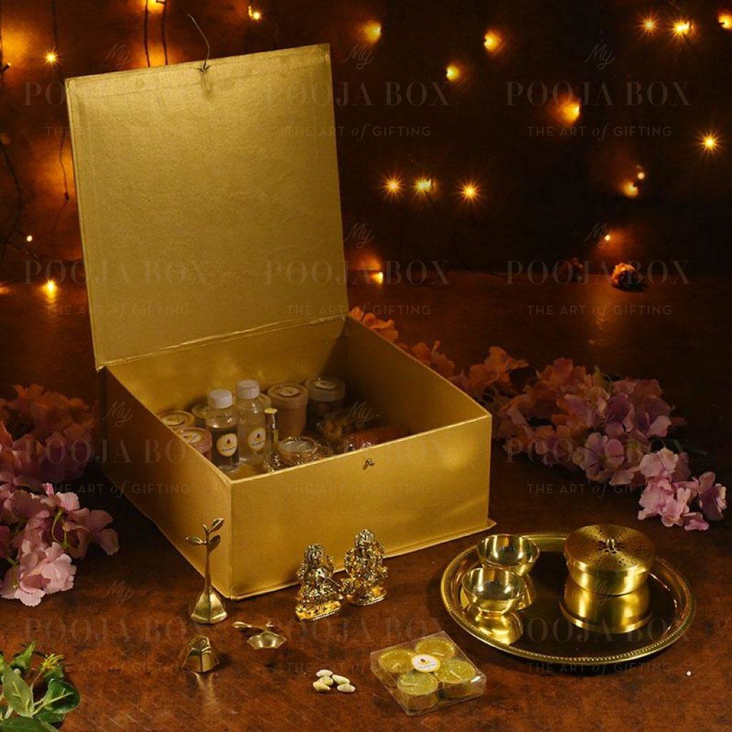 Deluxe Gold Diwali Pooja Box Poojaboxes