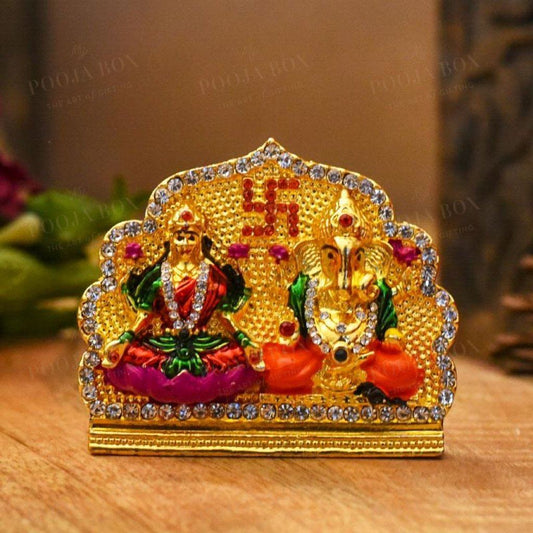 Diamond-Studded Laxmi Ganesh Murti With Swastik Idols