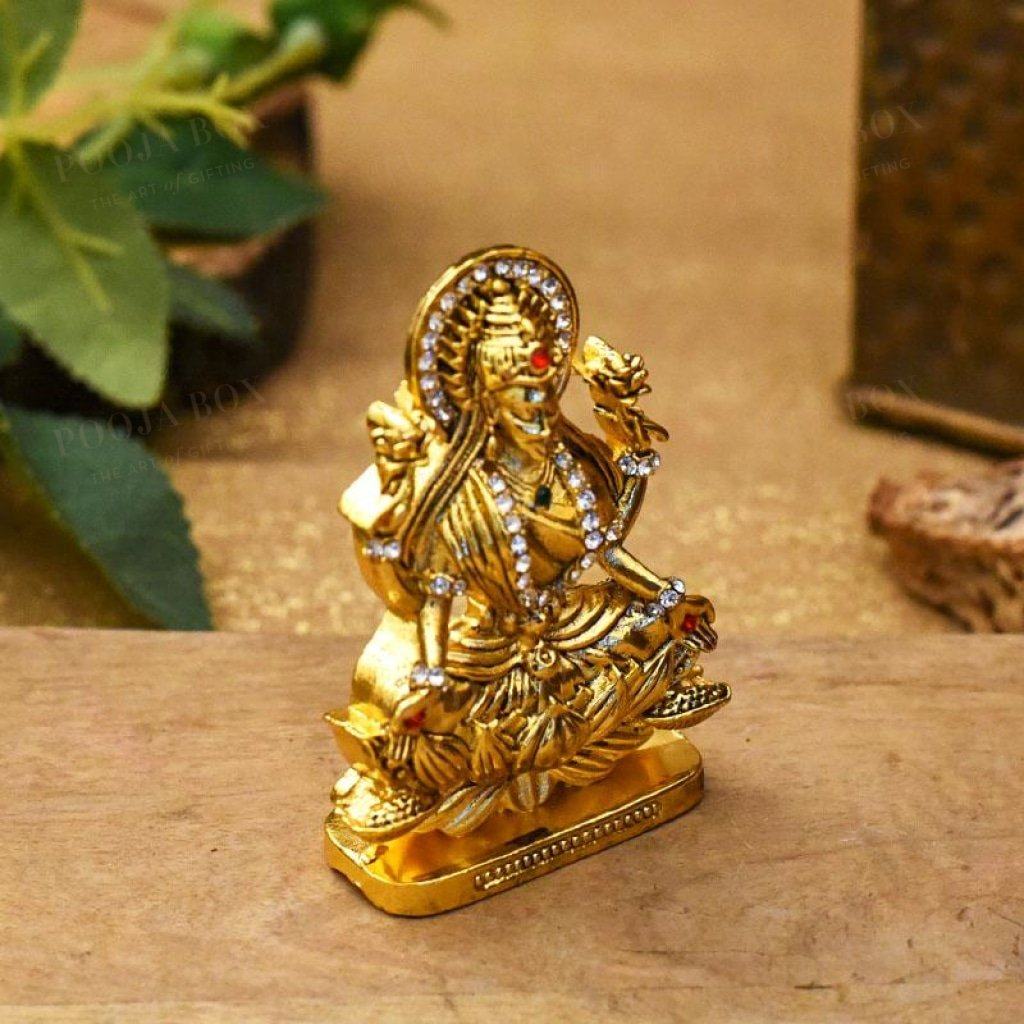 Diamond Studded Laxmi Idol On Lotus For Puja Home Decor Idols