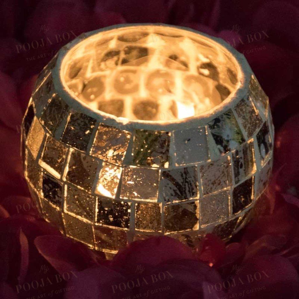Elegant Glass Candle Tea-Light Holder With Abstract Art