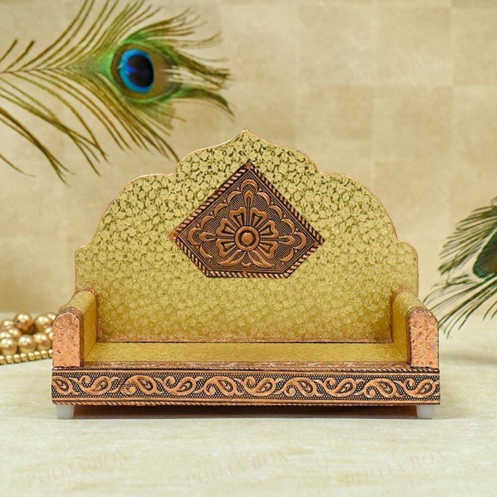Elegant Golden Laddu Gopal Singhasan Pooja Item