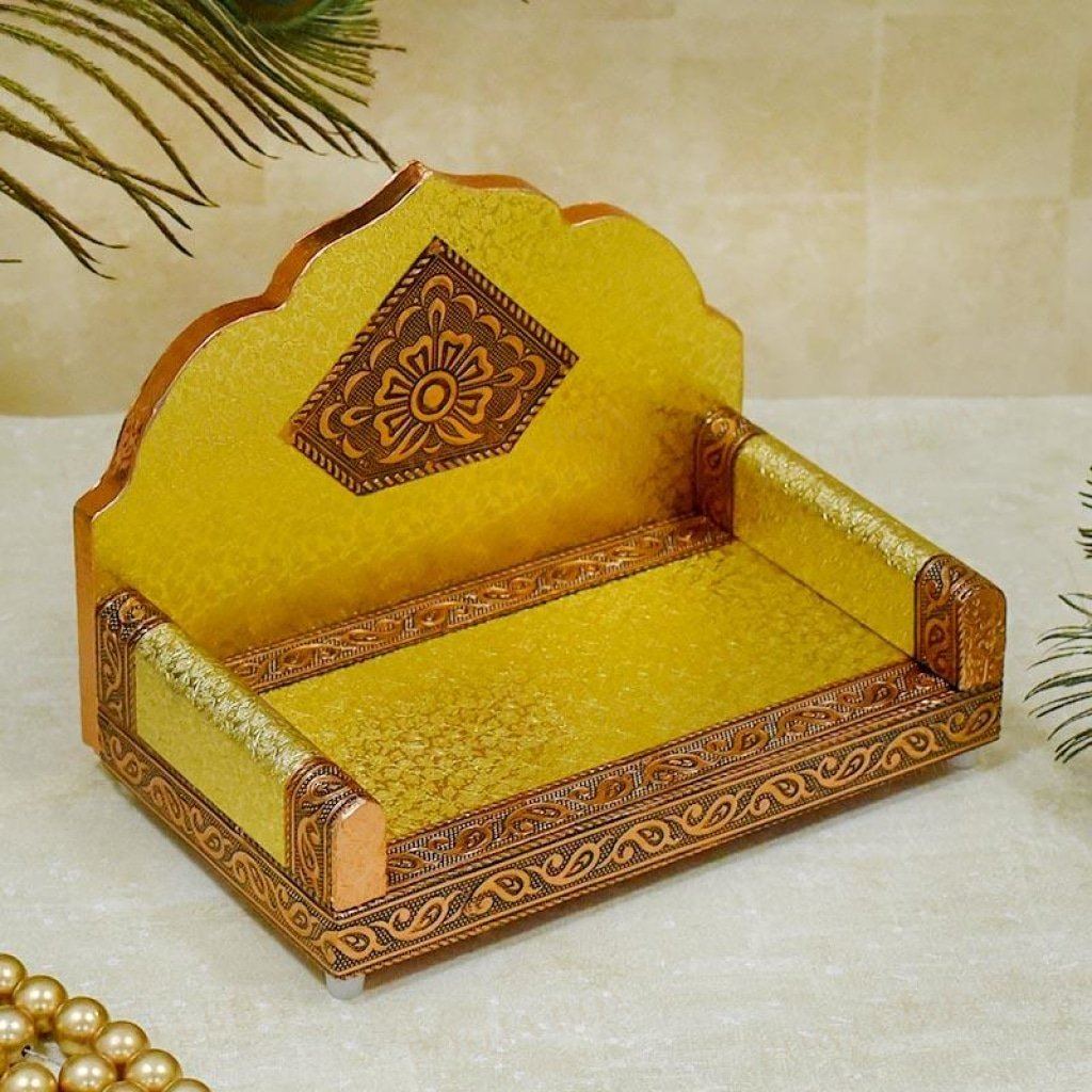 Elegant Golden Laddu Gopal Singhasan Pooja Item