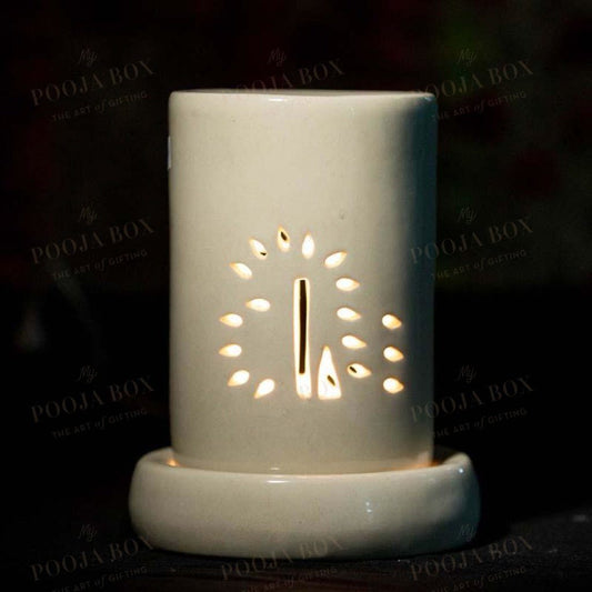 Elegant Off-White Handmade Ceramic Cylindrical Aroma Diffuser Diffusor