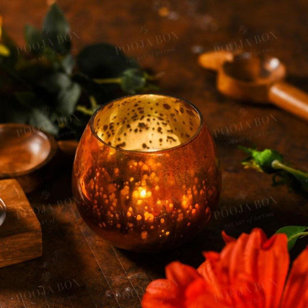 Enchanting Golden Glass Tea Light Holder Candle