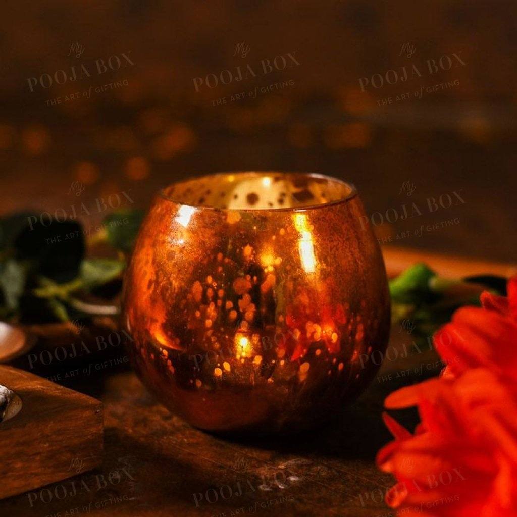 Enchanting Golden Glass Tea Light Holder Candle