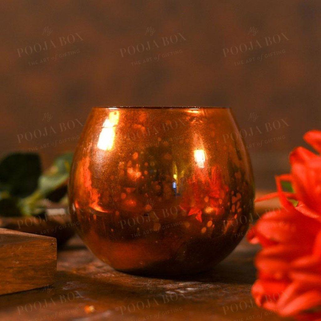 Enchanting Golden Glass Tea Light Holder Candle