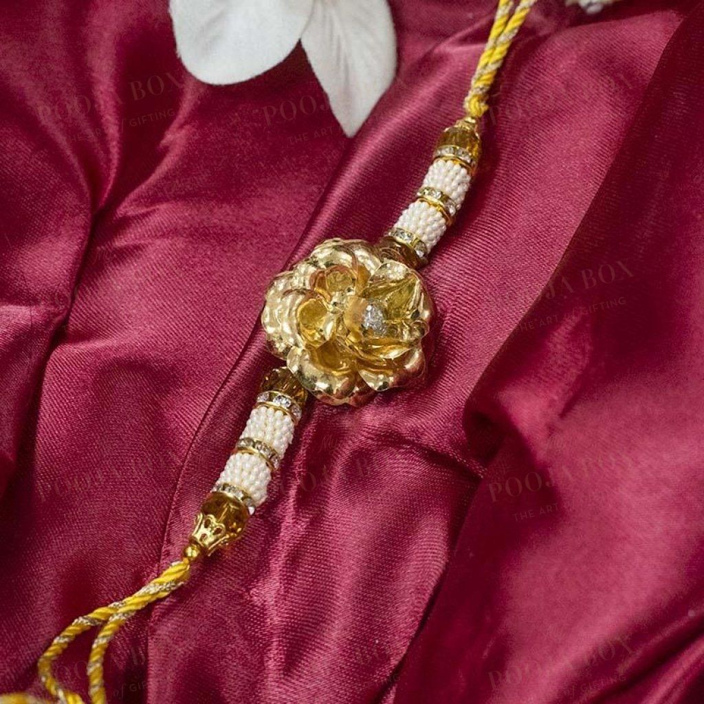 Exquisite Handcrafted 24K Gold Foil Rose Rakhi