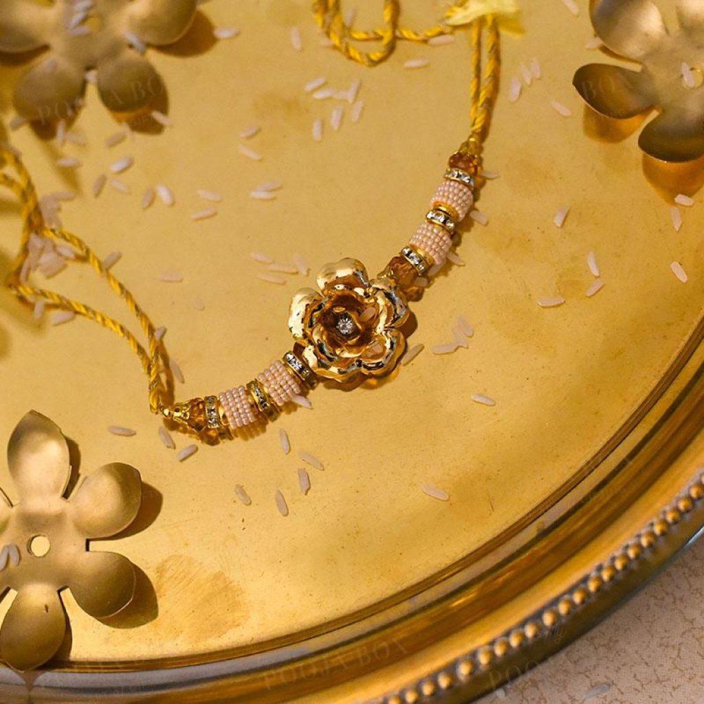 Exquisite Handcrafted 24K Gold Foil Rose Rakhi