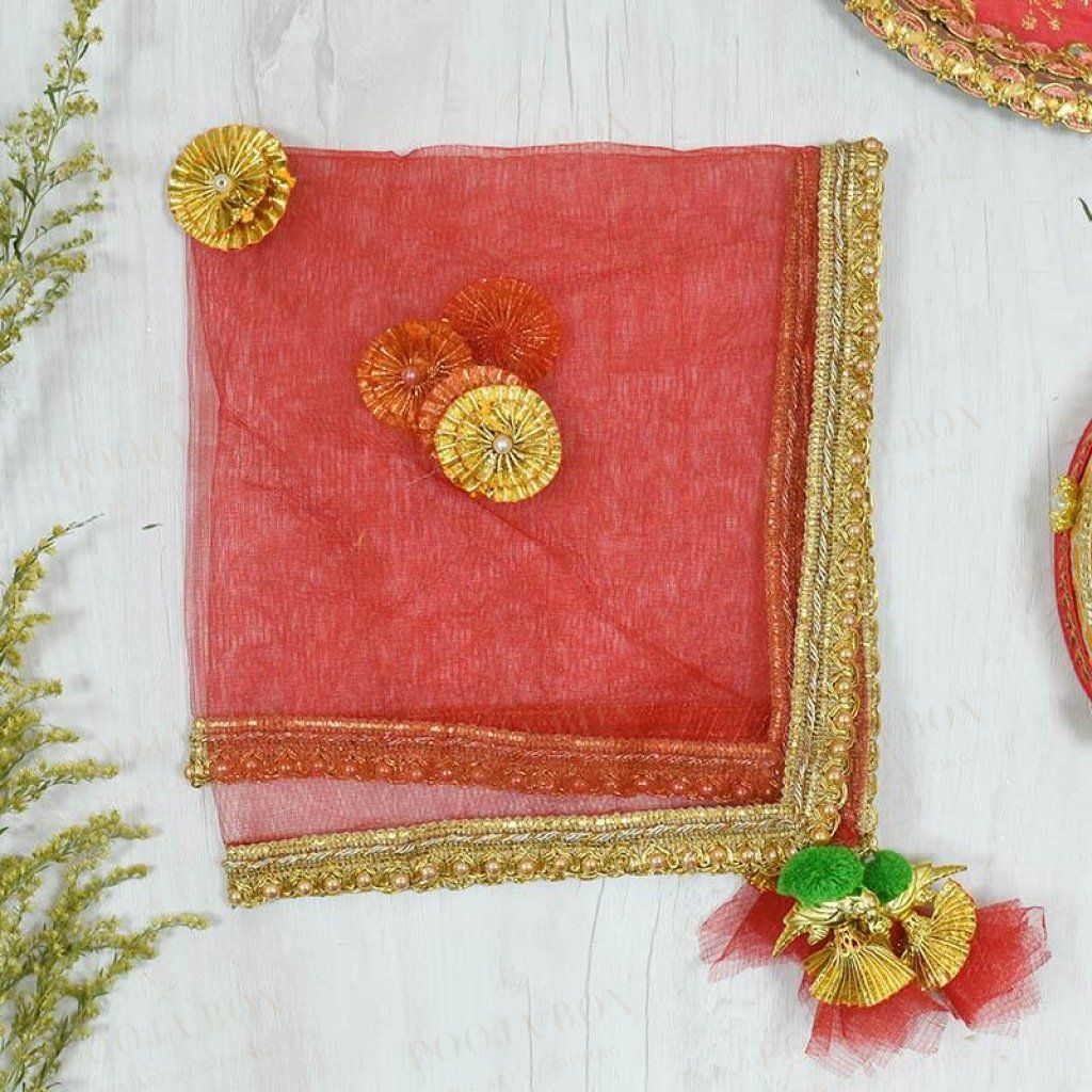 Exquisite Red Thali Cover Karwa Chauth