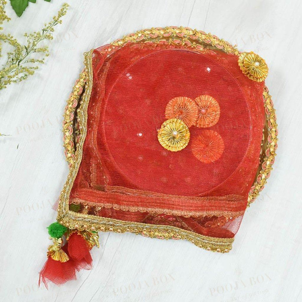 Exquisite Red Thali Cover Karwa Chauth