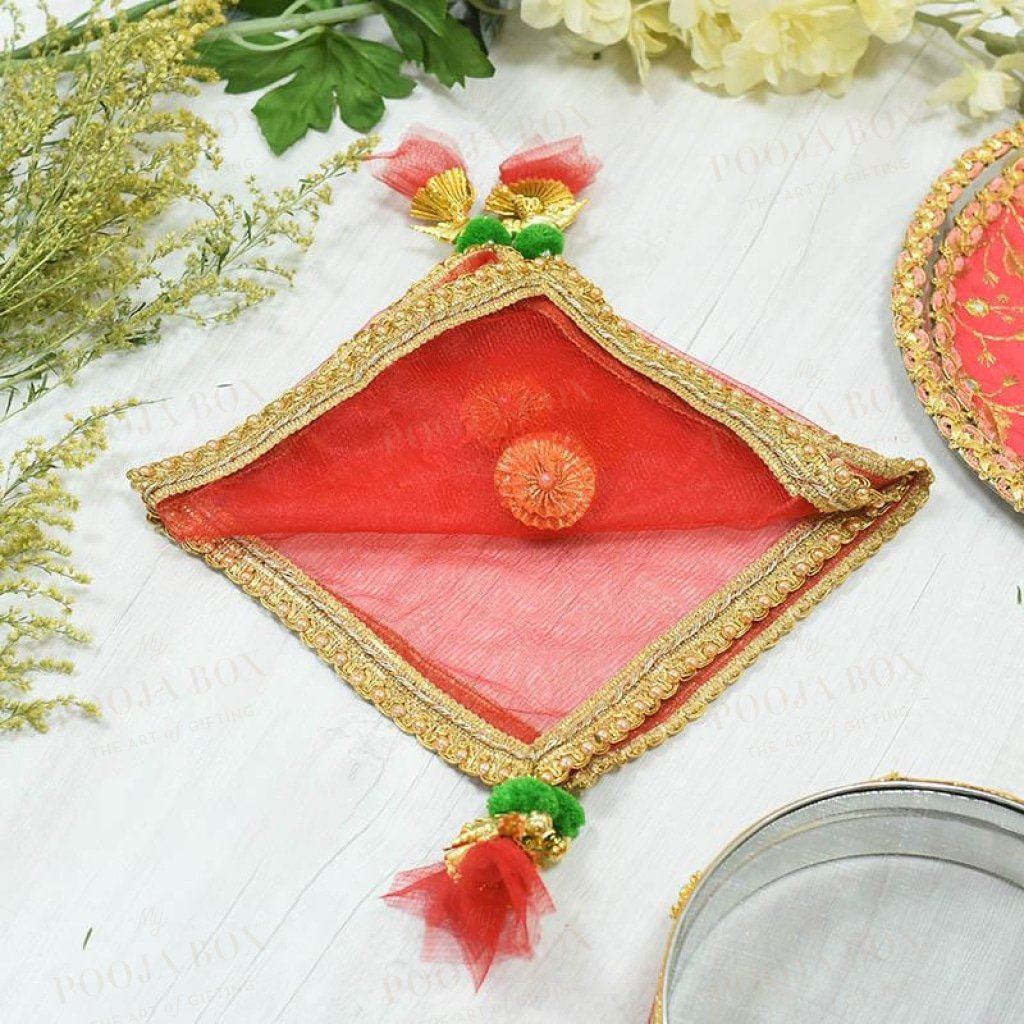 Exquisite Red Thali Cover Karwa Chauth