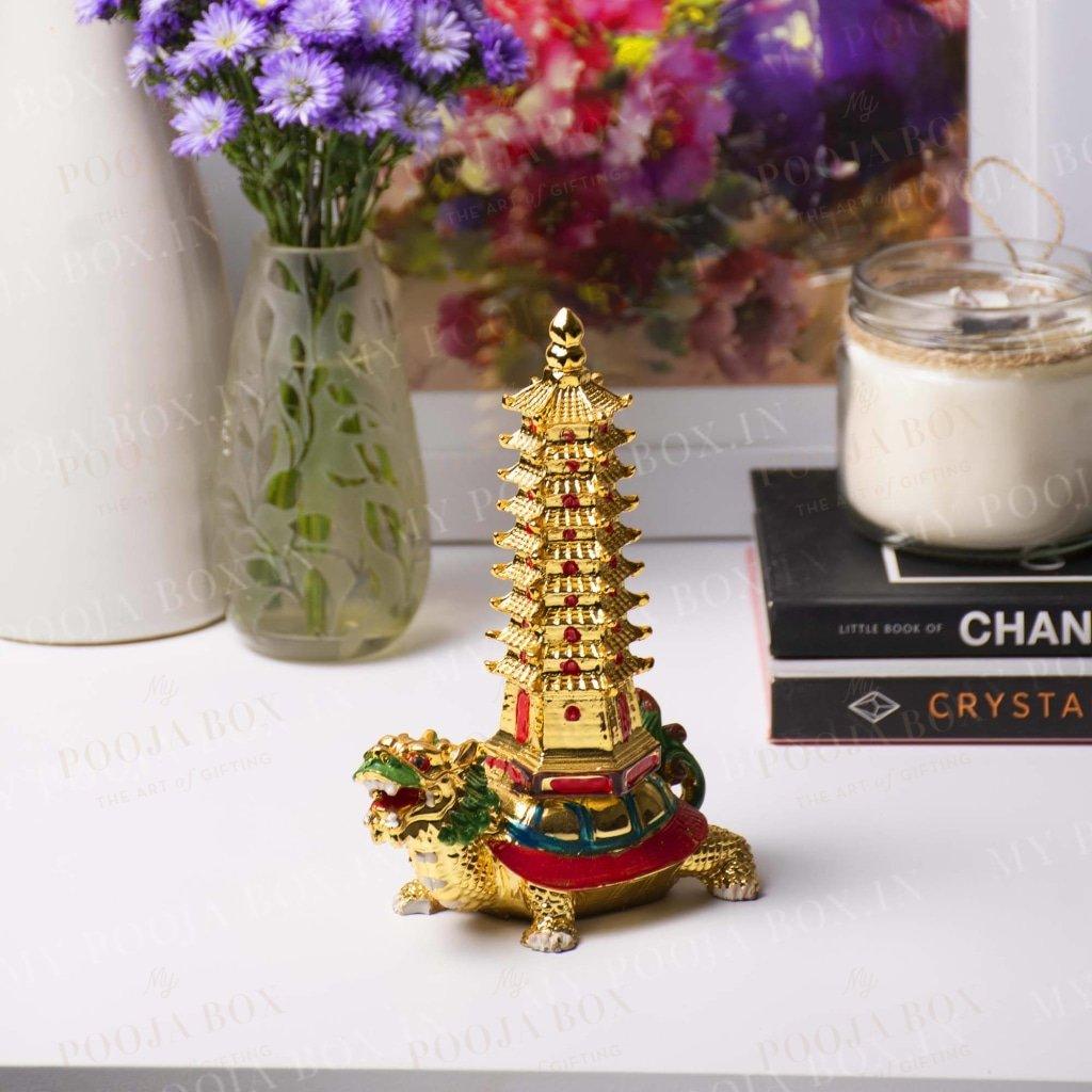 Metal Engraved Feng Shui 5 Element Pagoda Keychain Keyring, 4.7 in x 1 Metal Engraved Feng Shui 5 Element Pagoda Keychain Keyring, 4.7 in x 1