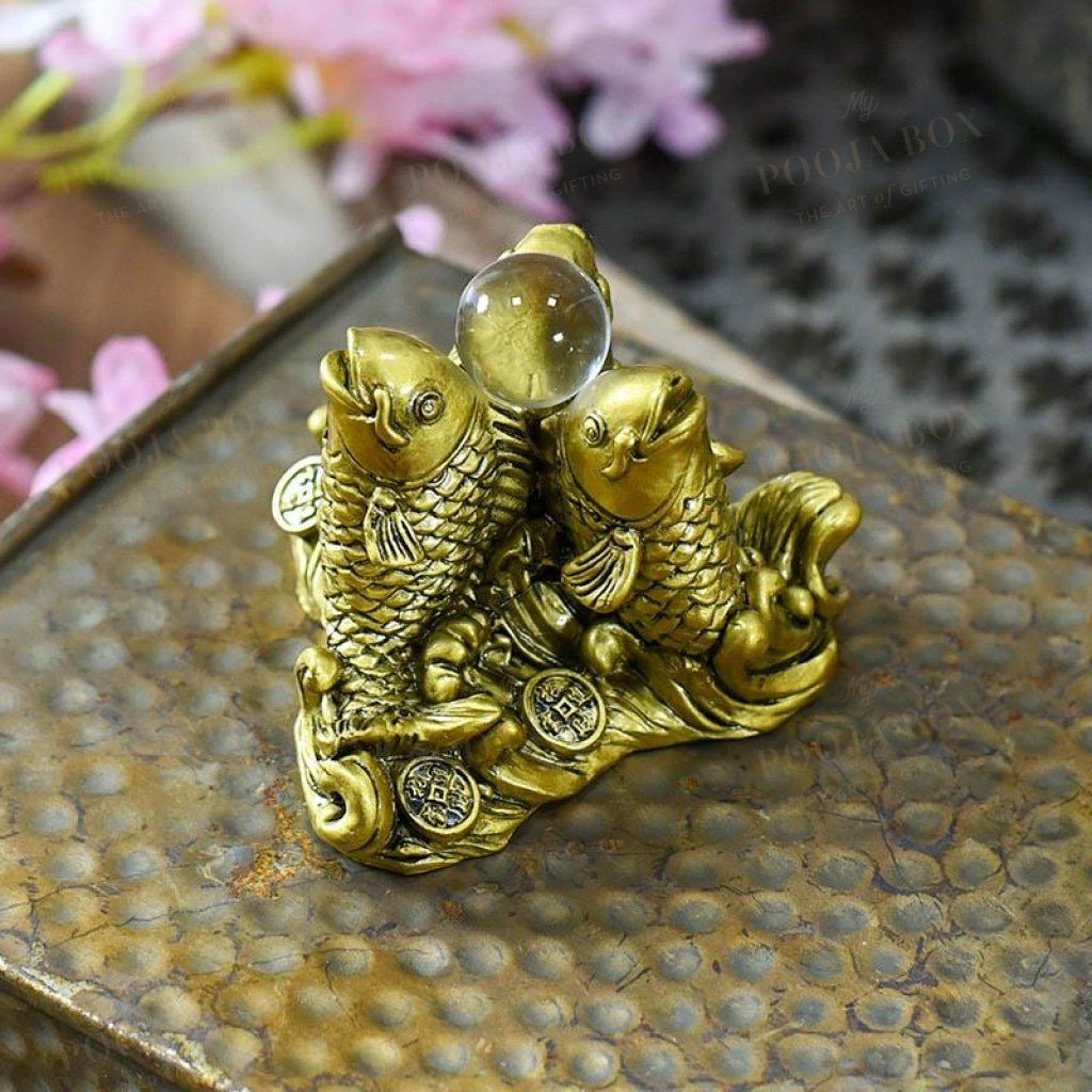 Feng Shui Three Carps/fish With Crystal Ball For Good Luck